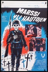 5y230 SHORT MEMORY Finnish 1965 Maatta art of skeleton soldier in graveyard, different images!