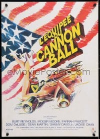 5y831 CANNONBALL RUN French 15x21 1981 Burt Reynolds, Farrah Fawcett, wild different Hurel art!