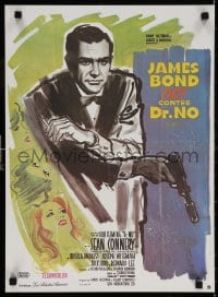 5y849 DR. NO French 16x22 R1970s art of Sean Connery as James Bond 007 with sexy ladies!