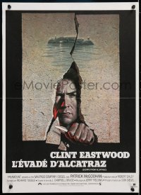 5y854 ESCAPE FROM ALCATRAZ French 16x22 1979 cool artwork of Clint Eastwood busting out by Lettick!