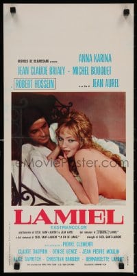5y678 LAMIEL Italian locandina 1967 close up of sexy naked Anna Karina & Robert Hossein in bed!