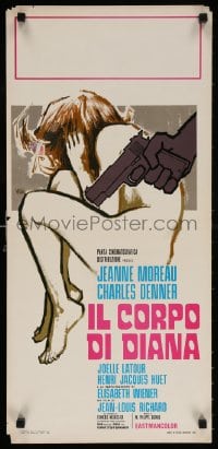 5y680 LE CORPS DE DIANE Italian locandina 1969 Sandro Symeoni art of woman and man with gun!
