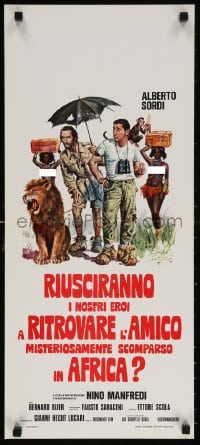 5y730 RIUSCIRANNO Italian locandina 1968 wacky art of Sordi & Manfredi w/topless natives & lion!