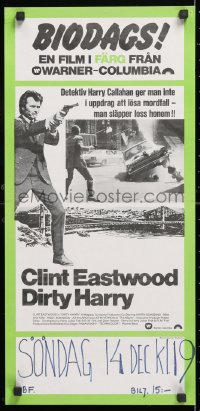 5y009 DIRTY HARRY Swedish stolpe R1970s Clint Eastwood pointing gun, Don Siegel crime classic!