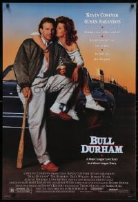 5z566 BULL DURHAM 1sh 1988 great image of baseball player Kevin Costner & sexy Susan Sarandon