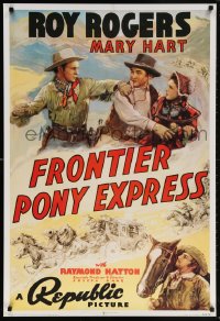 5z248 FRONTIER PONY EXPRESS 27x40 commercial poster 1990s Roy Rogers saving Mary Hart from bad guy!