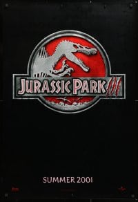 5z708 JURASSIC PARK 3 teaser DS 1sh 2001 Sam Neill, Macy, classic-style red logo with Spinosaurus!