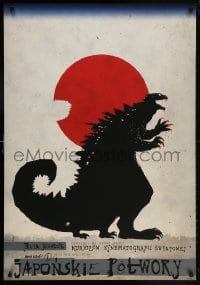 5z036 JAPONSKIE POTWORY Polish 27x39 2011 Kaja art of Godzilla taking bite out of the Rising Sun!