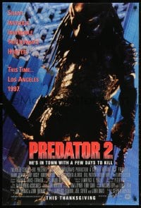 5z815 PREDATOR 2 advance DS 1sh 1990 great full-length image of alien hunter in L.A.!