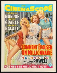 5z023 HOW TO MARRY A MILLIONAIRE 15x20 REPRO poster 1990s Marilyn Monroe, Grable & Bacall!
