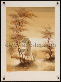 5z092 BERNARD CHAROY signed #23/75 22x30 art print 1980s great art of house in forest!