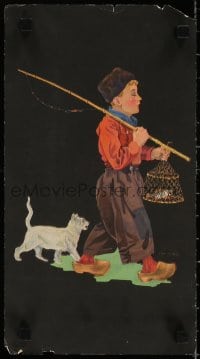 5z413 JAN WIJGA 8x15 Dutch special poster 1930s-1940s cool art of boy with fishing pole and cat!