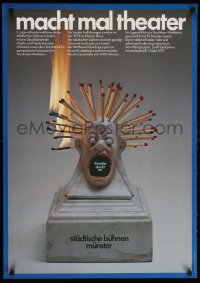 5z326 MACHT MAL THEATER 23x33 German stage poster 1979 little statue of guy w/burning match hair!