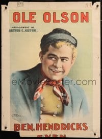 5z333 OLE OLSON 20x28 stage poster 1910s cool smiling art of Ben Hendricks wearing neckerchief!