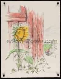 5z137 UNKNOWN ART PRINT signed artist's proof 20x26 art print 1980s close-up of sunflower!