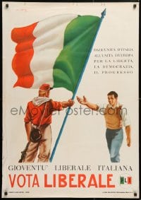 5z016 VOTA LIBERALE 28x39 Italian political campaign 1953 art of man with rifle holding flag!