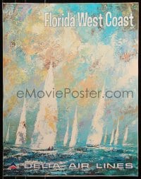 5z061 DELTA AIRLINES: FLORIDA WEST COAST 22x28 travel poster 1970s artwork of sailboats by Laycox!