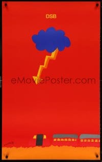 5z068 DSB 25x39 Danish travel poster 1975 lightning over red background by Per Arnoldi!