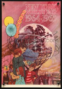 5z077 NEW YORK WORLD'S FAIR 11x16 travel poster 1961 cool Bob Peak art of family & Unisphere!