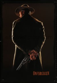 5z954 UNFORGIVEN teaser 1sh 1992 gunslinger Clint Eastwood w/back turned, undated design!
