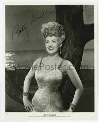 6b717 BETTY GRABLE signed 8.25x10.25 REPRO still 1950s sexy smiling portrait in sparkling dress!