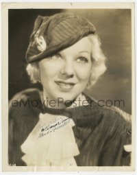 6b287 GLENDA FARRELL signed 8x10 still 1930s head & shoulders smiling portrait wearing hat!
