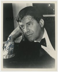 6b822 JERRY LEWIS signed 8x10 REPRO still 1980s c/u wearing tuxedo, resting his head on his hand!