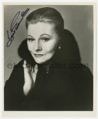 6b825 JOAN FONTAINE signed 8x9.5 REPRO 1970s great portrait wearing fur coat later in her career!