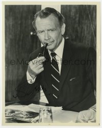6b317 JOHN MILLS signed 8x10.25 still 1970s great close up at desk smoking his tobacco pipe!