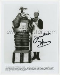 6b838 JONATHAN HARRIS signed 8x10 REPRO still 1980s as Dr. Smith w/ robot from Lost in Space!