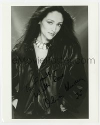 6b916 OLIVIA HUSSEY signed 8x10 REPRO still 1980s sexy waist-high portrait in leather jacket!