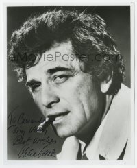 6b928 PETER FALK signed 8x9.75 REPRO still 1980s portrait smoking cigar as rumpled Lt. Columbo!