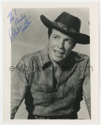 6b951 ROBERT HORTON signed 8x10 REPRO still 1980s great portrait in buckskin & cowboy hat!