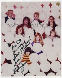 6b688 SHIRLEY JONES signed color 8x10 REPRO still 1980s with Partridge Family co-stars & balloons!
