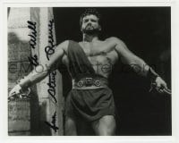 6b976 STEVE REEVES signed 8x10 REPRO still 1980s great portrait as Hercules pulling chains!