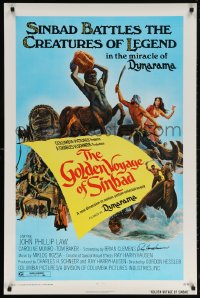 6b013 GOLDEN VOYAGE OF SINBAD signed 1sh 1974 by Ray Harryhausen, cool fantasy art by Mort Kunstler!