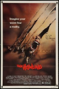 6b079 HOWLING signed 1sh 1981 by Dee Wallace, art of screaming female tranforming into a werewolf!
