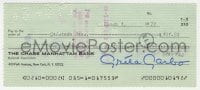 6b111 GRETA GARBO signed 3x6 canceled check 1971 paying $101.92 to Gristede Bros. grocery in NYC!