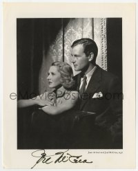 6b208 JOEL McCREA signed book page 1970s profile portrait with Jean Arthur from 1936!