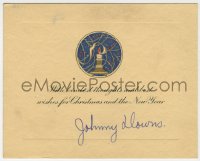 6b161 JOHNNY DOWNS signed 4x5 Christmas card 1930s wishing Merry Christmas and a Happy New Year!