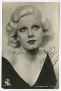 6b185 JEAN HARLOW Swedish 4x6 postcard 1930s head & shoulders portrait SIGNED BY HER MOTHER!