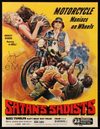 6b073 SAM SHERMAN signed screening program 1969 great art for Satan's Sadists, motorcycle maniacs!