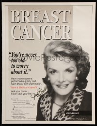 6b036 JANE RUSSELL signed 15x20 special poster 1992 advertising breast cancer awareness campaign!