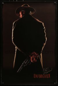 6b026 UNFORGIVEN signed teaser 1sh 1992 by Clint Eastwood, c/u of him from behind, undated design!
