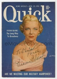 6b543 VIVIAN BLAINE signed digest magazine covers 1951 glamorous portrait on the cover of Quick!