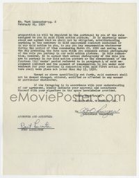6b116 BURT LANCASTER signed contract 1950 preparing to make & train for Jim Thorpe: All American!