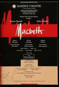 6b197 RUFUS SEWELL signed stage play program 1999 when he was in William Shakespeare's Macbeth!