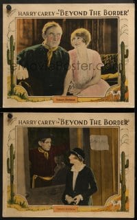 6c906 BEYOND THE BORDER 2 LCs 1925 great images of western cowboy Harry Carey, Harris, ultra-rare!