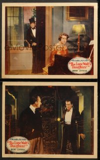 6c949 LONE WOLF'S DAUGHTER 2 LCs 1929 Bert Lytell in tuxedo glaring at other man & Olmstead!