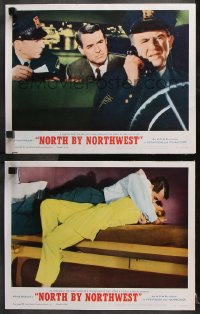 6c960 NORTH BY NORTHWEST 2 LCs R1966 Cary Grant & Eva Marie Saint kissing & in car with cops!